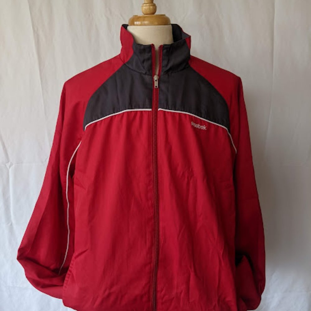 Men's Reebok Lightweight‎ Lined Jacket Size XL Red Gray Y2K Warm Up Windbreaker